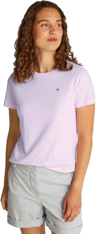 Tommy Hilfiger Women’s Short Sleeve Round Neck Slim T-Shirt, Pink (Light Pink), L