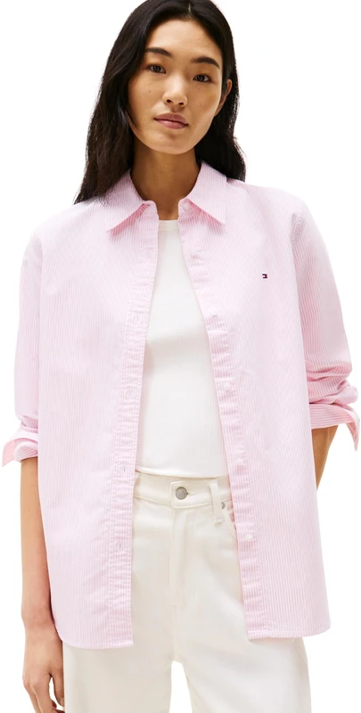 Tommy Hilfiger Women’s Relaxed Fit Oxford Shirt, Multicolor (Classic Ithaca STP/Mid Pink), 16