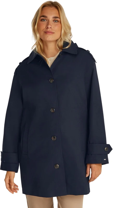 Tommy Hilfiger Women’s Cotton Nylon Hooded Trench Coat, Blue (Desert Sky), 18
