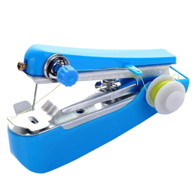 Blue Handheld Sewing Machine, Portable Mini Manual Handy Needlework Tool Mini Sewer Machine Hand Stitcher Sewing Machine Arts, Crafts and Sewing