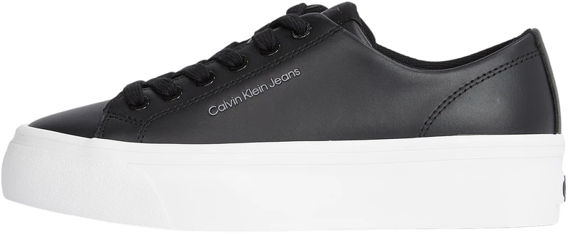 Calvin Klein Women’s Flatform Low Top Vulcanised Trainers, Black (Black/Bright White), 8