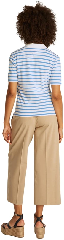 Tommy Hilfiger Women's Regular Fit Short Sleeve Polo Shirt, Multicolor (Ecru/Blue Spell STP), XL