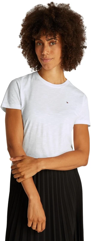 Tommy Hilfiger Women’s Short Sleeve Round Neck Slim T-Shirt, White (Th Optic White), XS