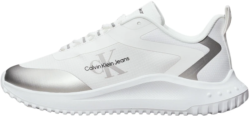 Calvin Klein Women’s Sporty EVA Mix Low Top Lace-Up Runner Trainers, White (Bright White/Silver), 7