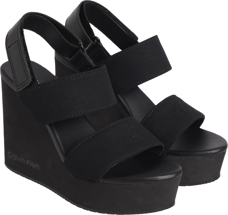 Calvin Klein CK JEANS Women WEDGE SANDAL WEBBING IN YW0YW01790 Wedge Sandals, Black, 3.5 UK
