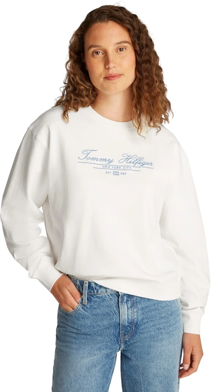 Tommy Hilfiger Women’s Script Cotton Sweatshirt, White (Ecru), 3XL