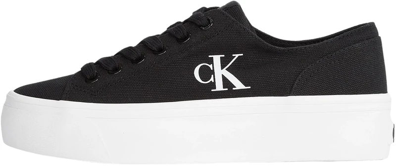 Calvin Klein Women’s Low Top Vulcanised Flatform Trainers, Black (Black/Bright White), 5
