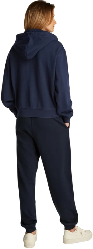 Tommy Hilfiger Women’s Script Zip Sweatshirt with Hood, Blue (Dark Night Navy), S