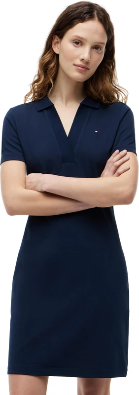 Tommy Hilfiger Women's Slim Fit V-Neck Polo Dress, Blue (Dark Night Navy), XL