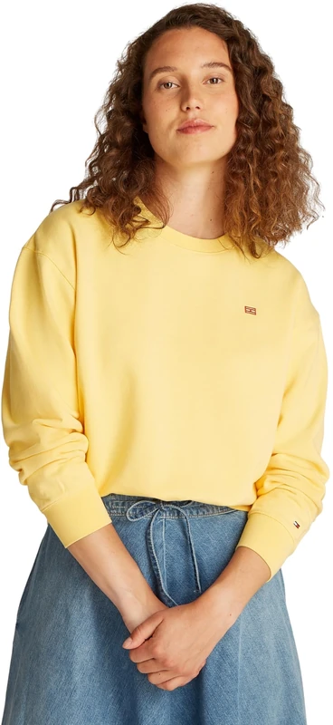 Tommy Hilfiger Women’s Contrast Flag Regular Fit Sweatshirt, Yellow (Citronella), XXS