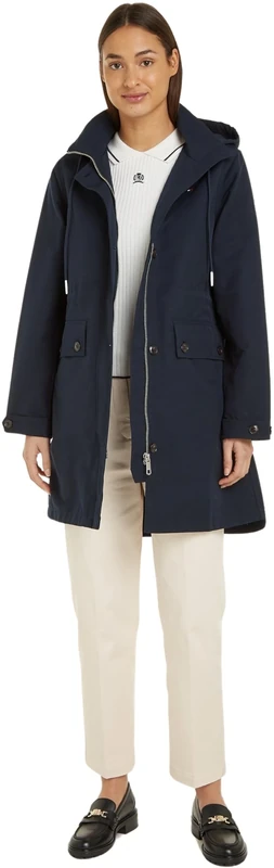 Tommy Hilfiger Women’s Cotton Nylon Hooded Trench Coat, Blue (Desert Sky), 10