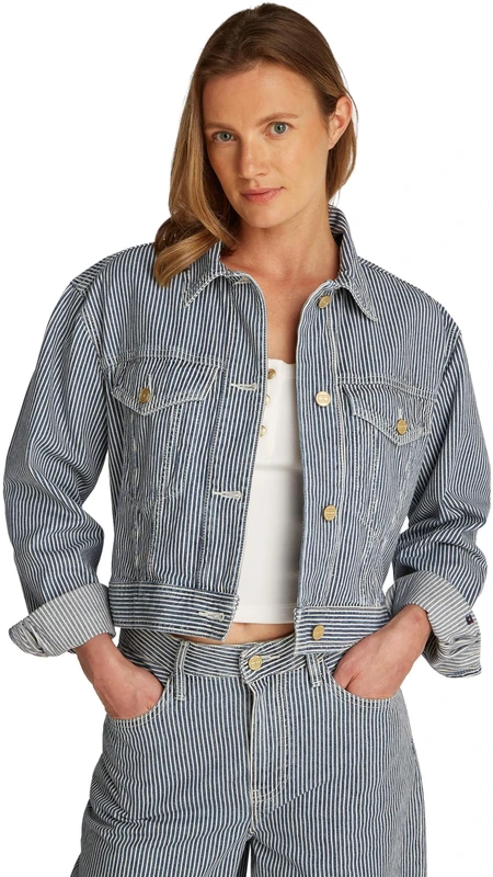 Tommy Hilfiger Women’s Straight Fit Cropped Denim Jacket, Multicolor (Jaz), 14