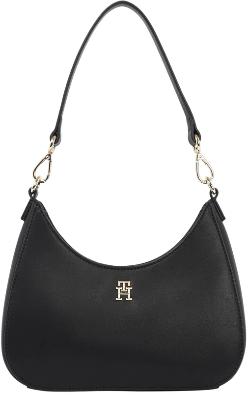 Tommy Hilfiger Women's Logo Tape Shoulder Bag with Zip, Black (Black), One Size