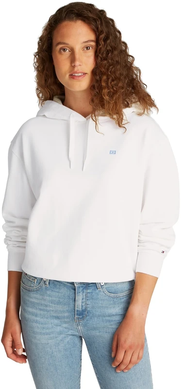 Tommy Hilfiger Women’s Contrast Flag Regular Fit Hoodie, White (Ecru), XL