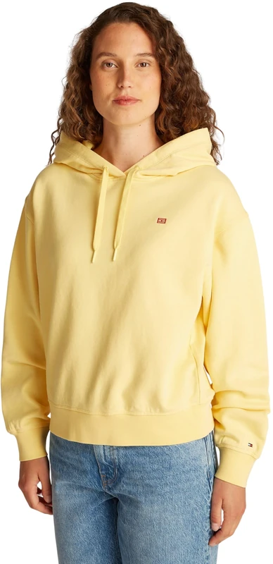 Tommy Hilfiger Women’s Contrast Flag Regular Fit Hoodie, Yellow (Citronella), XL