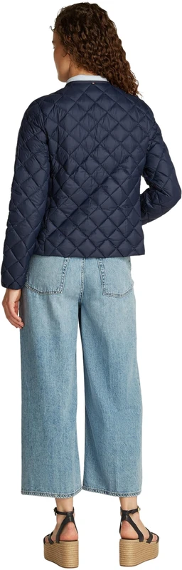 Tommy Hilfiger Women's Collarless Quilted Down Jacket with Button Placket, Blue (Dark Night Navy), XL