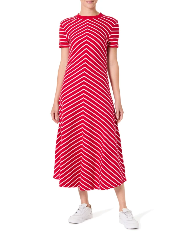Tommy Hilfiger Women’s Modern Fit & Flare Midi Dress, Multicolor (Primary Red/Ecru STP), S