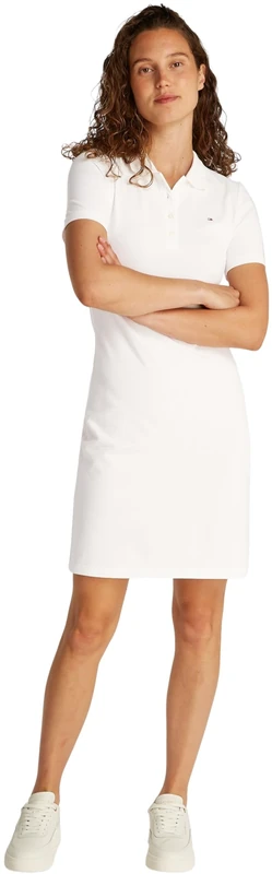 Tommy Hilfiger Women’s 1985 Slim Fit Pique Polo Dress, White (Ecru), XS