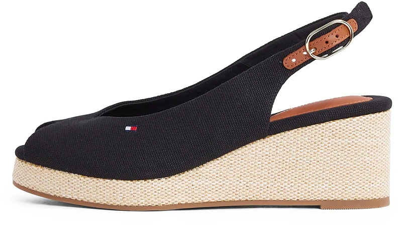 Tommy Hilfiger Women’s Flag Wedge Slingback Espadrilles with Adjustable Straps, Black (Black), 3.5