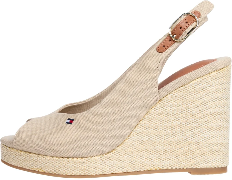 Tommy Hilfiger Women’s Flag High Wedge Slingback Sandals, Beige (Horseradish), 7