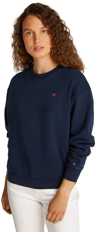 Tommy Hilfiger Women’s Contrast Flag Regular Fit Sweatshirt, Blue (Dark Night Navy), XXS
