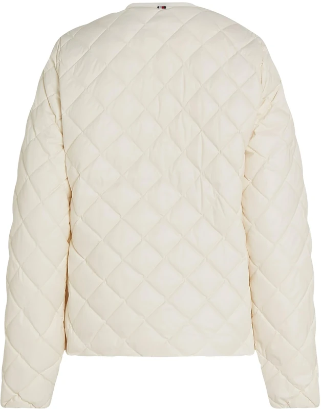 Tommy Hilfiger Women's Collarless Quilted Down Jacket with Button Placket, Off-White (Ivory Petal), XL