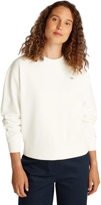 Tommy Hilfiger Women’s Contrast Flag Regular Fit Sweatshirt, White (Ecru), XXS