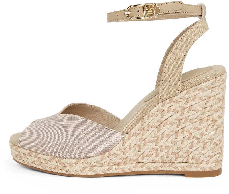 Tommy Hilfiger Women’s Chambray Wedge Espadrilles with Ankle Strap, Beige (Horseradish), 6