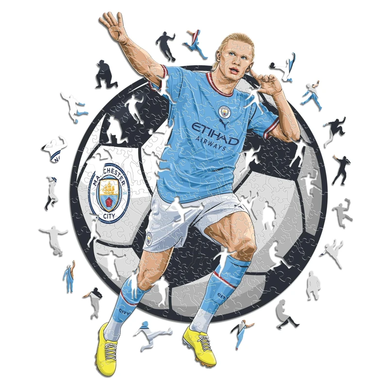 Iconic Puzzles - Manchester City, Erling Haaland, 100% eco-sustainable wooden puzzle with official license, size M, 270 pieces