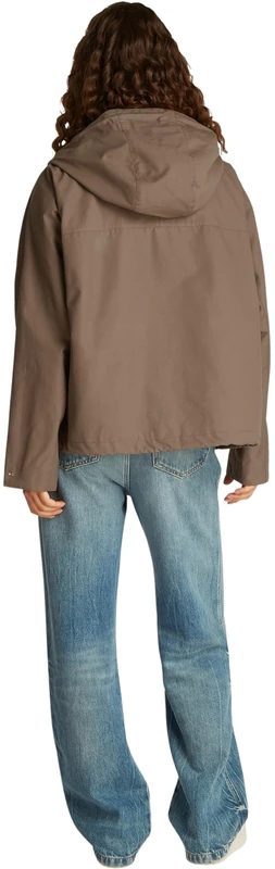 Tommy Hilfiger Women's Short Cotton Nylon Parka with Hood, Brown (Tundra Brown), 4