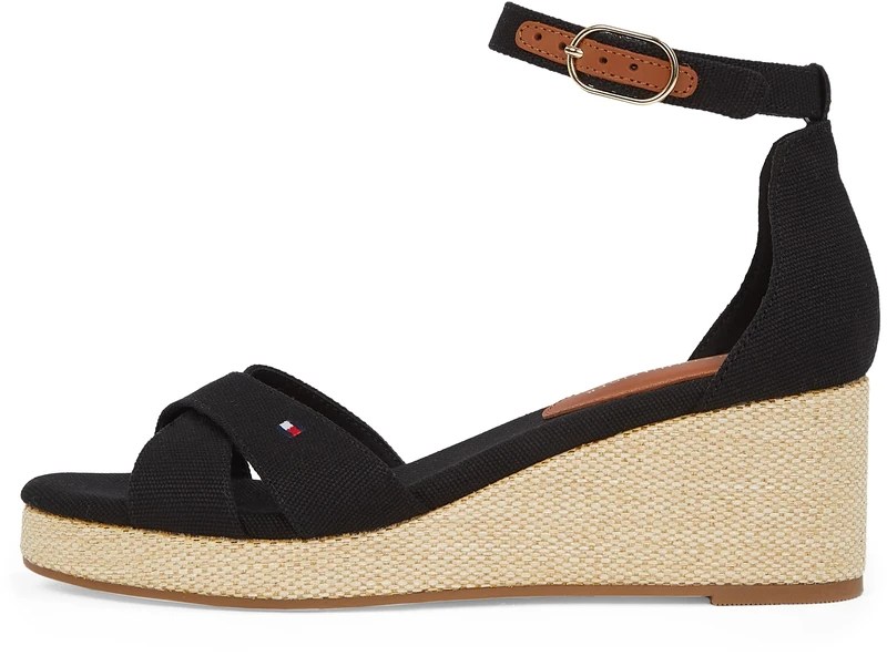 Tommy Hilfiger Women’s Flag Wedge Espadrilles with Ankle Straps, Black (Black), 3.5
