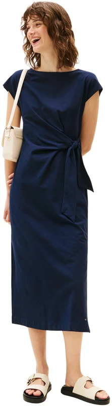 Tommy Hilfiger Women’s Knot Midi Dress with Boat Neck, Blue (Dark Night Navy), M