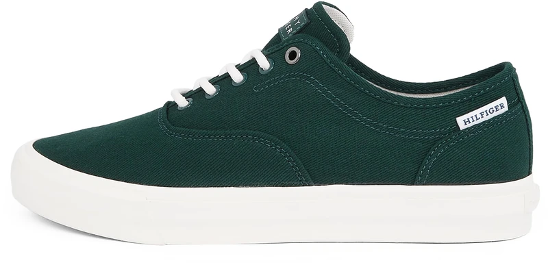 Tommy Hilfiger Men’s Low Oxford Twill Vulcanised Trainers with Logo, Green (Hunter), 10