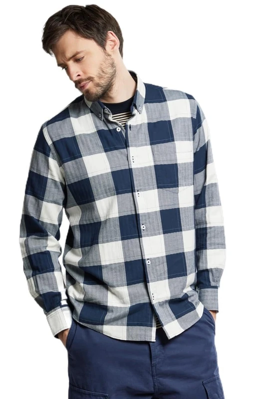 Armor Lux Men's Chemise Flanelle À Carreaux Héritage Shirt, Tartan Winterblue/Milk, L
