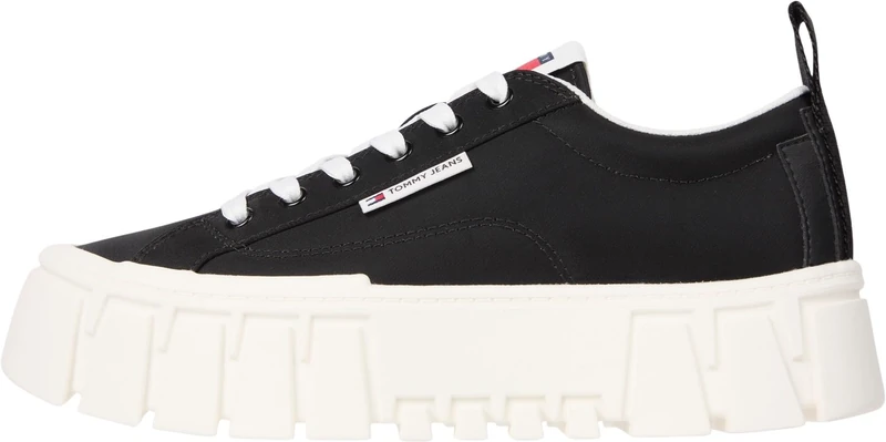 Tommy Jeans Womens Tjw Flatform Sneaker Nylon En0en02793 Low Top, Black, 6.5 UK