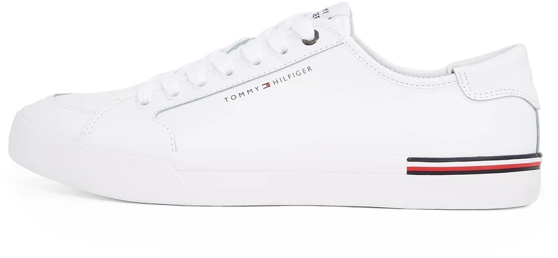 Tommy Hilfiger Men’s Core Corporate Leather Low Top Vulcanised Trainers, White (White), 10