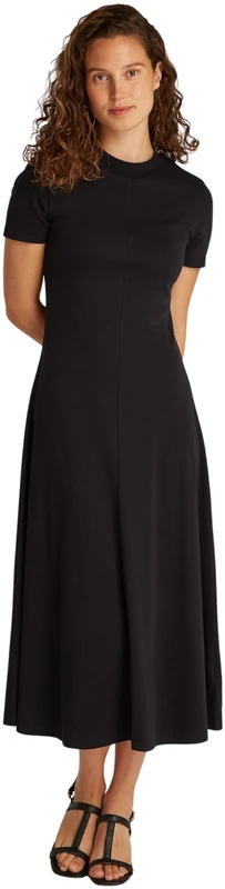 Tommy Hilfiger Women's Modern F&F MIDI Dress WW0WW44547, Black, XS
