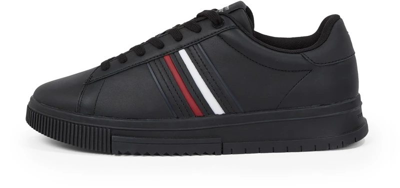 Tommy Hilfiger Men’s Modern Stripes Cupsole Trainers with Logo, Black (Black), 10.5