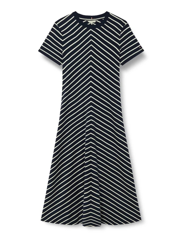 Tommy Hilfiger Women’s Modern Fit & Flare Midi Dress, Multicolor (Breton Dark Night Navy STP), S