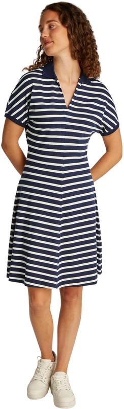 Tommy Hilfiger Women's Lyocell Fit & Flare Polo Dress, Multicolor (Dark Night Navy/Calico STP), XXL