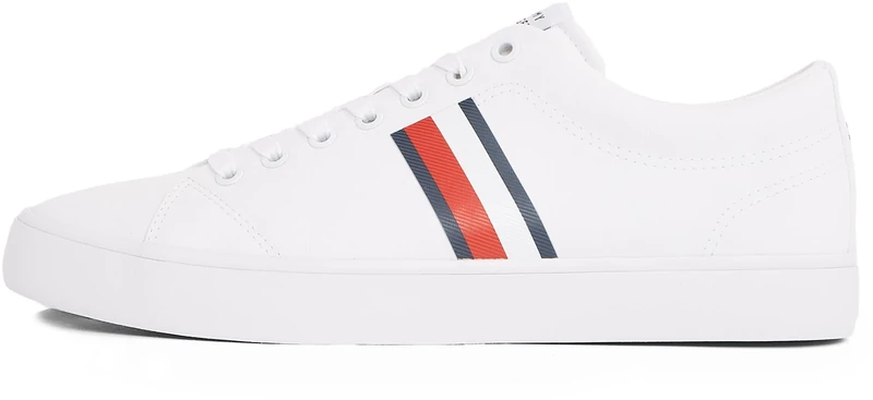 Tommy Hilfiger Men’s Core Stripes Mesh Low Top Vulcanised Trainers, White (White), 8
