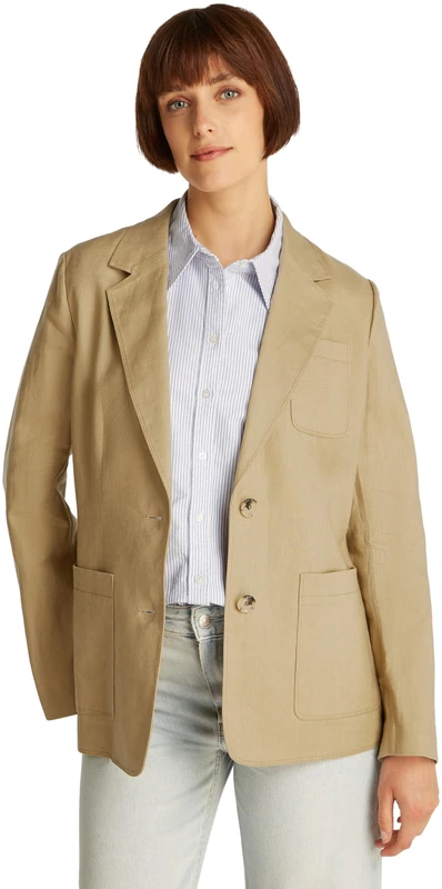 Tommy Hilfiger Women’s Regular Single Breasted Linen Blazer, Brown (Camel), 12
