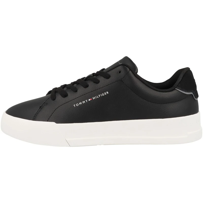 Tommy Hilfiger Men’s Detail Essential Leather Court Trainers, Black (Black), 10.5
