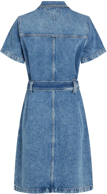 Tommy Hilfiger Women’s Short Sleeve Belted Ali Knee Length Denim Dress, Blue (Ali), 16 UK