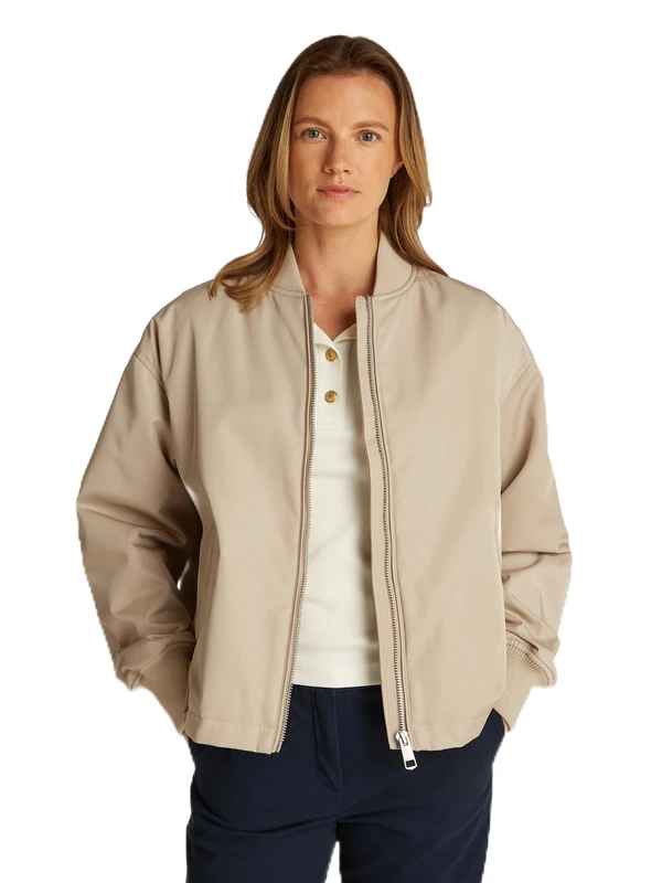 Tommy Hilfiger Women’s Casual Nylon Light Bomber Jacket, Beige (Sandalwood), XXS