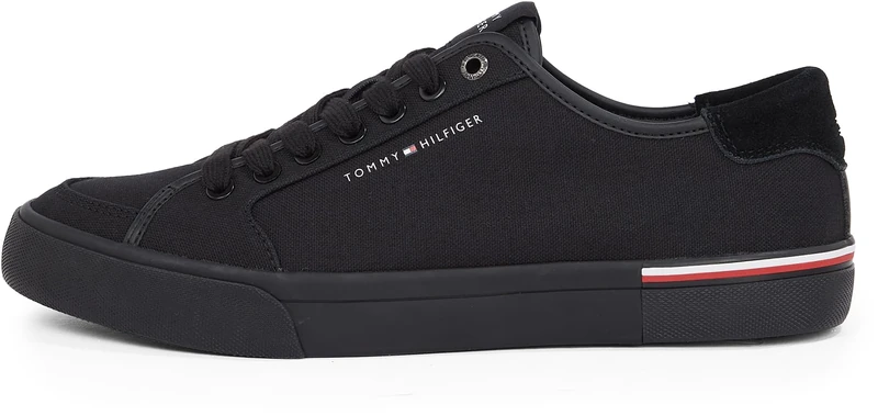 Tommy Hilfiger Men’s Core Corporate Canvas Low Top Vulcanised Trainers, Black (Black), 6.5