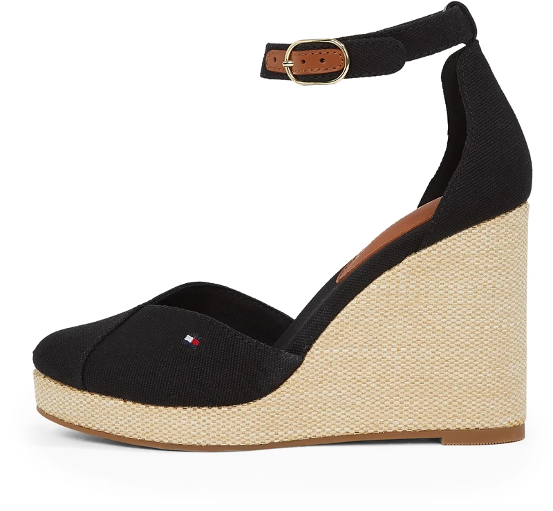 Tommy Hilfiger Women’s Flag Closed Toe Espadrilles with Ankle Strap, Black (Black), 3.5