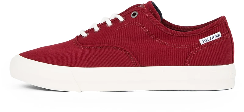 Tommy Hilfiger Men’s Low Oxford Twill Vulcanised Trainers with Logo, Red (Rouge), 6.5