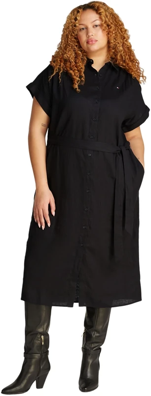 Tommy Hilfiger Women’s Belted Midi Shirt Dress, Black (Black), 20