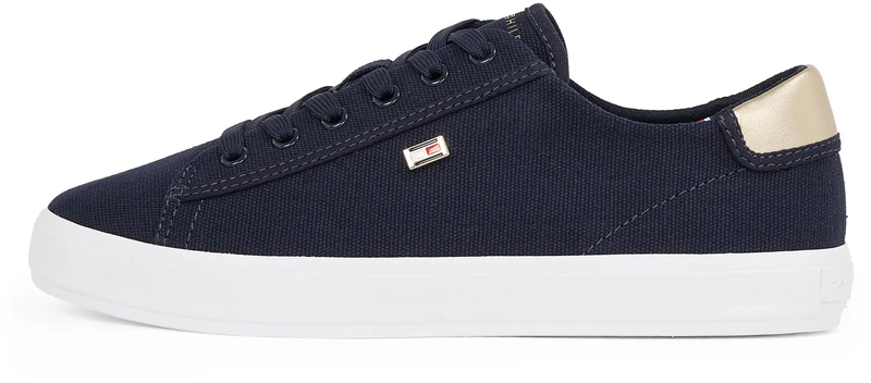 Tommy Hilfiger Women’s Elegant Canvas Lace-Up Vulcanised Trainers, Blue (Space Blue), 3.5